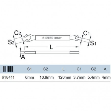 618411 UNIOR Cheie pentru spite Mavic, deschidere 3.7 x 5.4 mm.