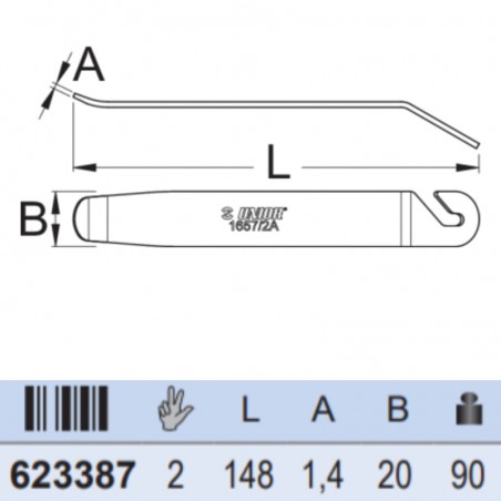 623387 UNIOR Set 2 leviere din metal pentru cauciucuri,lungime 148 mm.