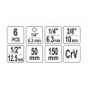 YT-04629 YATO Set 6 adaptoare hexagon 1/4"patrat 1/4,3/8,1/2".