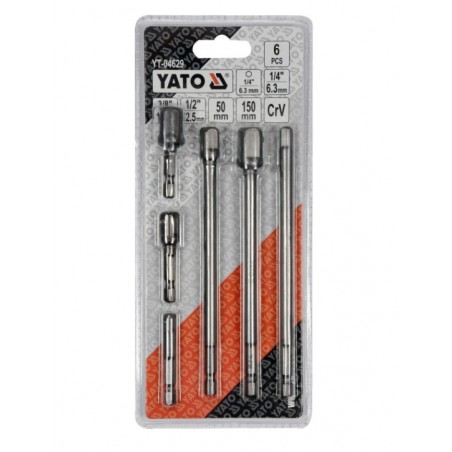 YT-04629 YATO Set 6 adaptoare hexagon 1/4"patrat 1/4,3/8,1/2".
