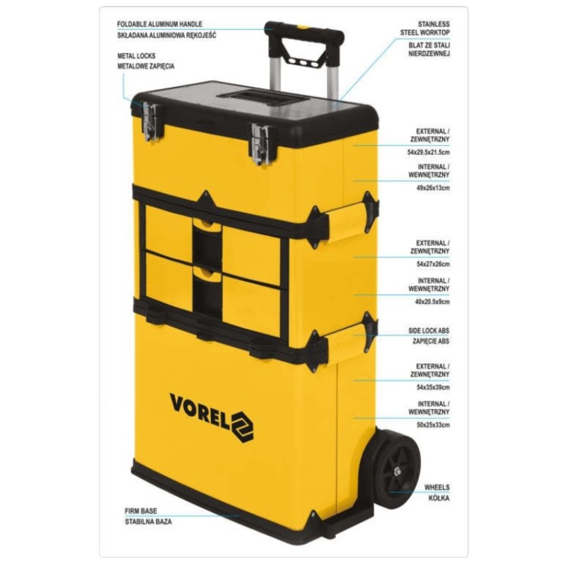 78738 VOREL Troler pentru scule 570 x 370 x 845 mm, cu 3 sectiuni