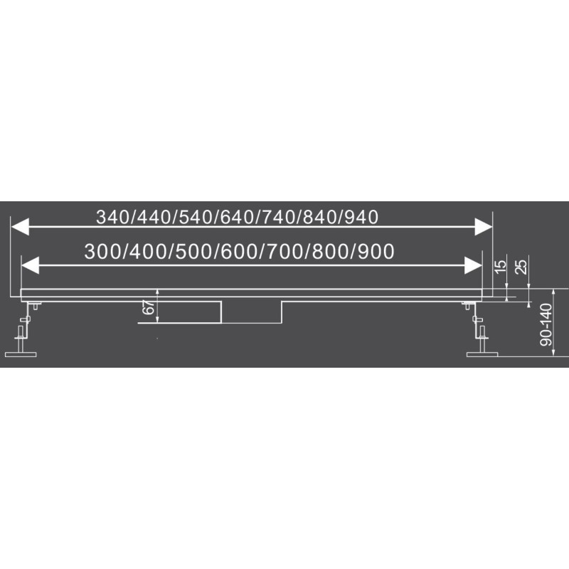 75389 FALA Rigola dus liniar 90 cm, sticla neagra, pentru perete.