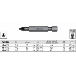YT-04772 YATO Set 10 biti cruce PH1,hexagon 1/4", lungime 50 mm.