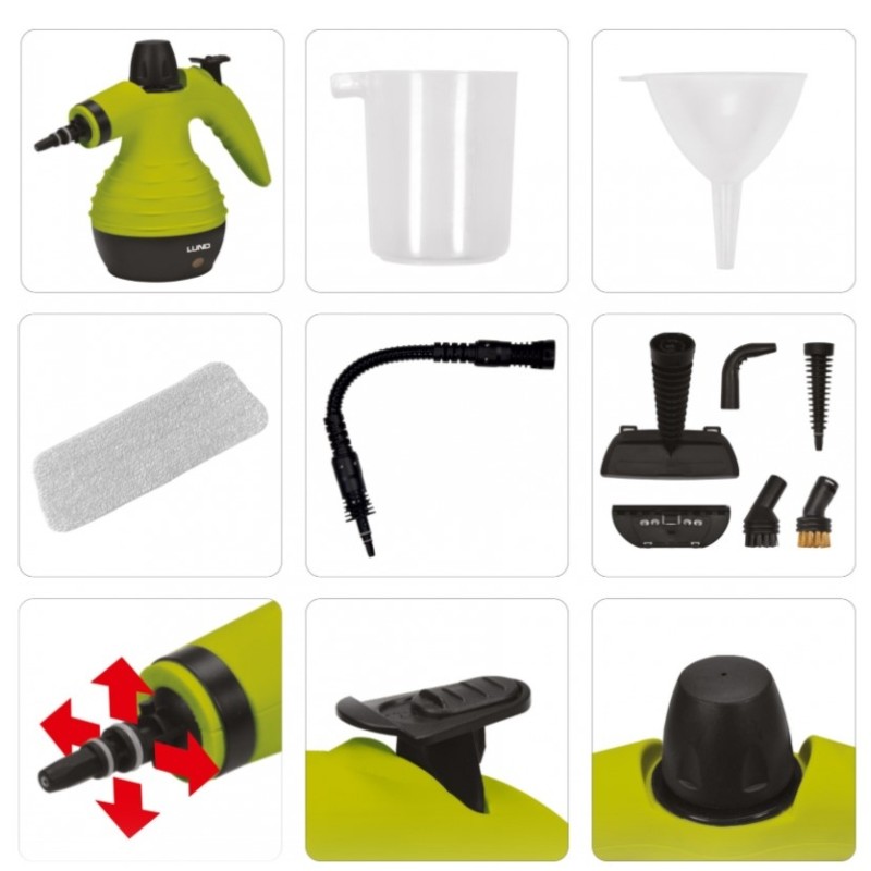 67200 LUND Aparat curatat cu abur 900-1500 W, 350 ml, 10 accesorii.