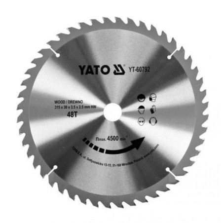 YT-60792 YATO Disc circular 315 x 3.5 x 30, 48T, pentru lemn.