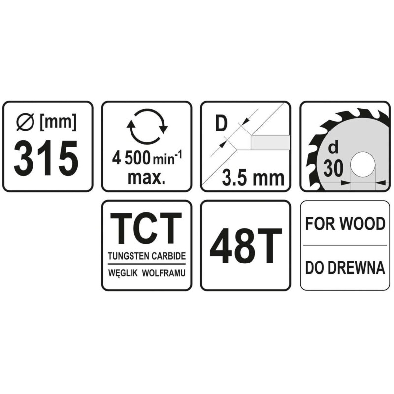 YT-60792 YATO Disc circular 315 x 3.5 x 30, 48T, pentru lemn.