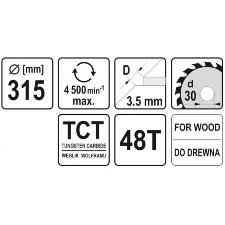 YT-60792 YATO Disc circular 315 x 3.5 x 30, 48T, pentru lemn.