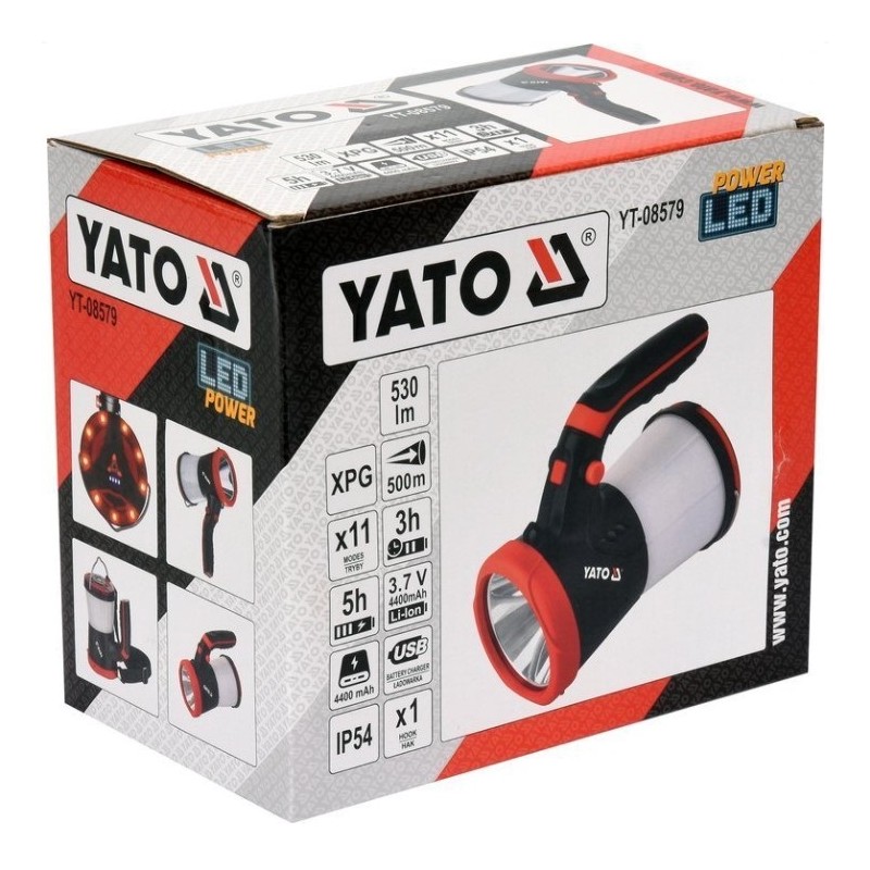 YT-08579 YATO Lanterna 3 in 1 LED, cu acumulator Li-Ion 3.7 V, 530 Lm.
