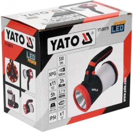 YT-08579 YATO Lanterna 3 in 1 LED, cu acumulator Li-Ion 3.7 V, 530 Lm.