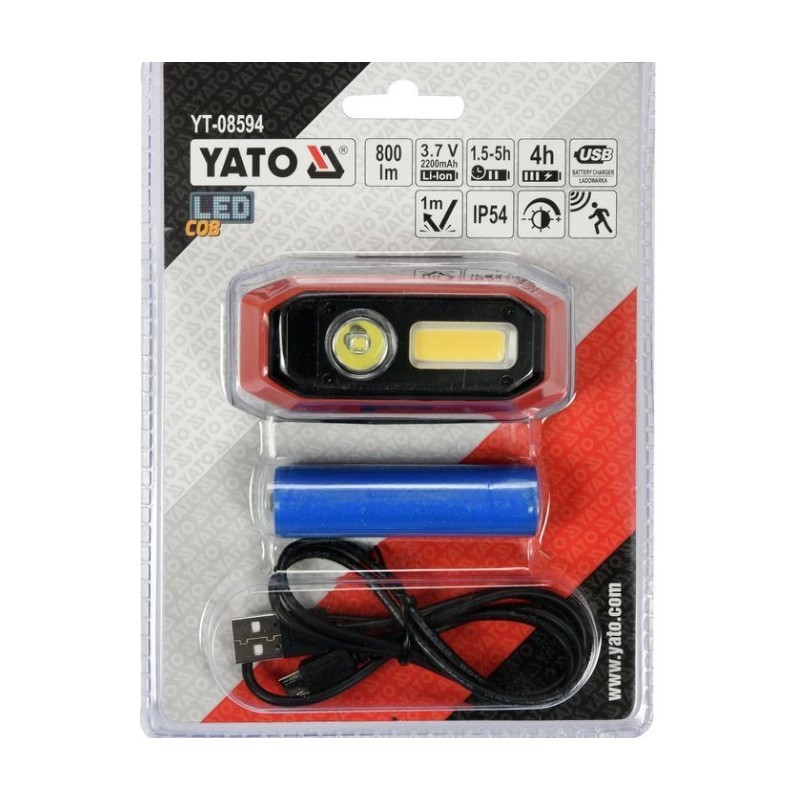 YT-08594 YATO Lanterna LED pentru cap,cu acumulator Li-Ion 3.7V,800 Lm