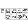 YT-08594 YATO Lanterna LED pentru cap,cu acumulator Li-Ion 3.7V,800 Lm