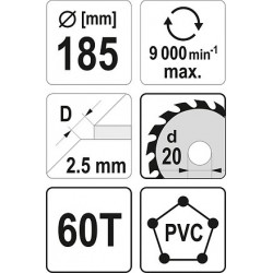 YT-60627 YATO Panza fierastrau circular,185x2.5x20mm,taiere PVC.