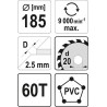 YT-60627 YATO Panza fierastrau circular,185x2.5x20mm,taiere PVC.