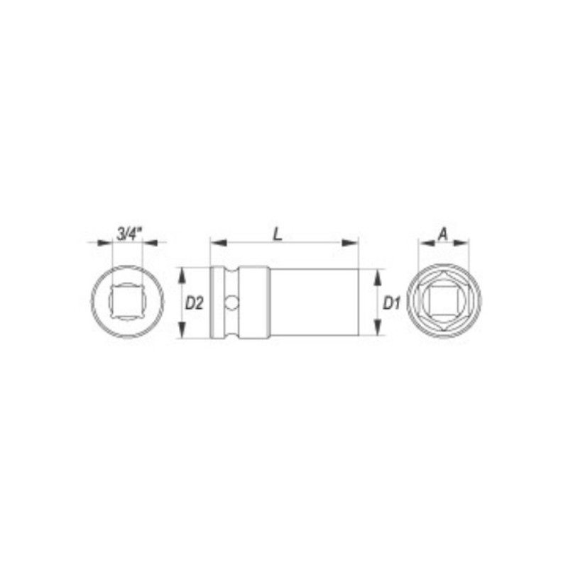 YT-1134 YATO Cheie tubulara hexagonala 34 mm de impact, patrat 3/4".
