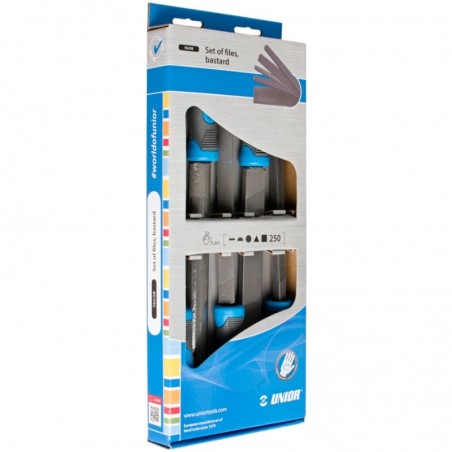 612930 UNIOR Set 5 pile metal bastard cu maner, lungime 250 mm.