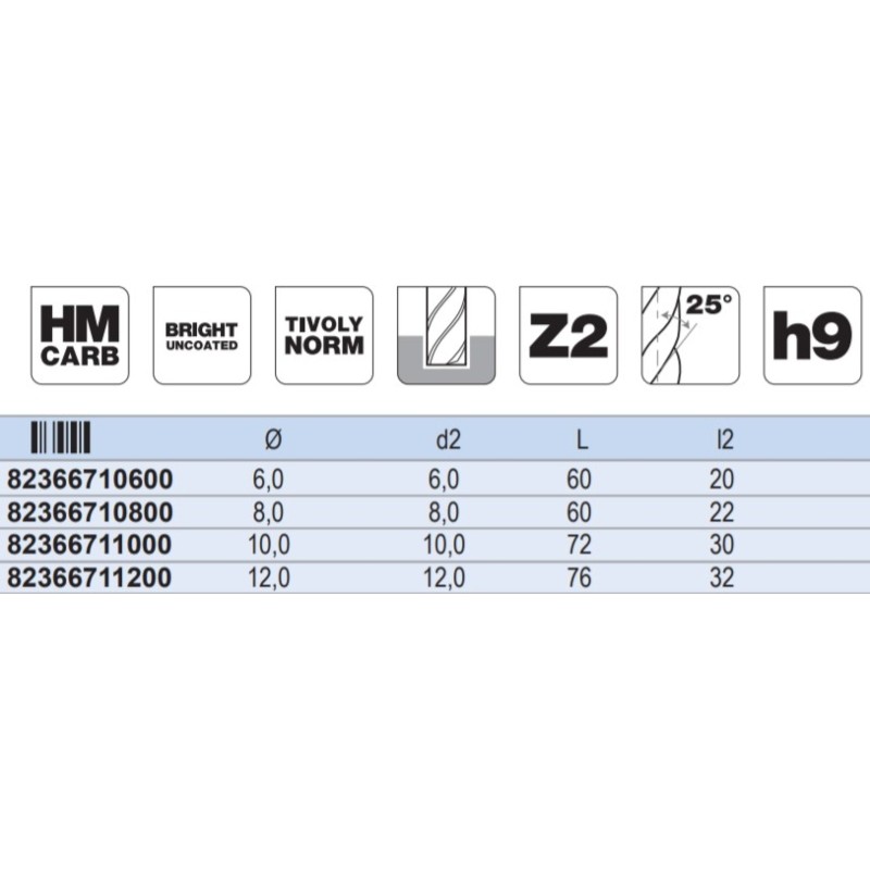82366711000 TIVOLY Freza CMS integral, 10x72 mm, prindere cilindrica.