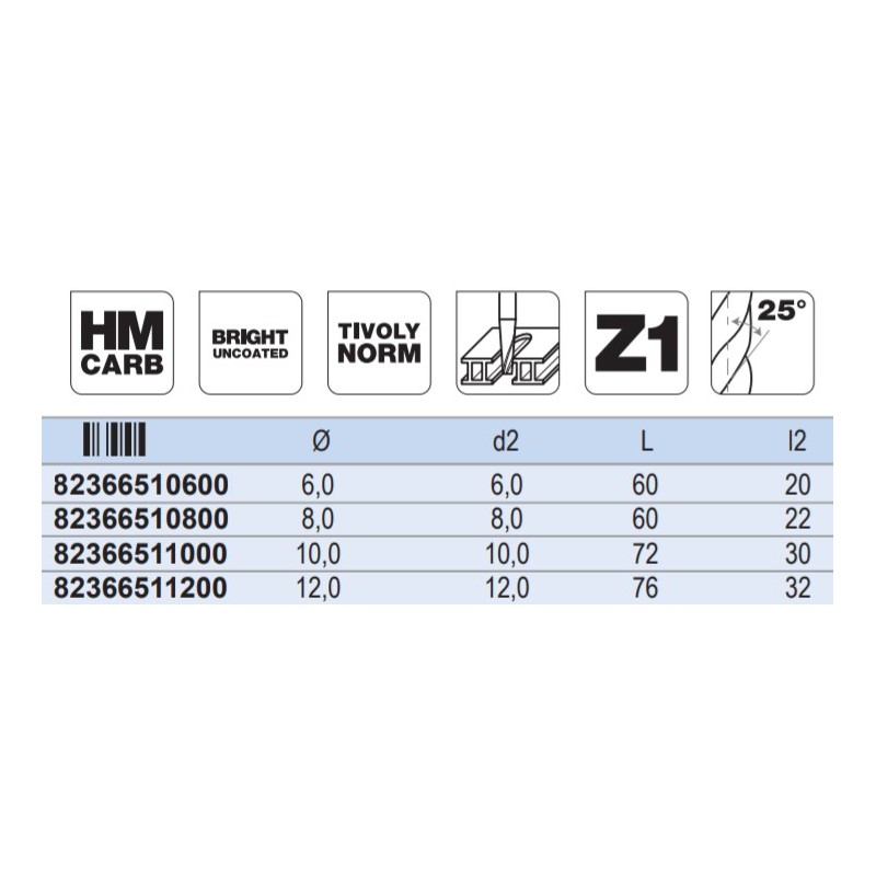 82366511000 TIVOLY Freza CMS integral Z1,10x72mm,prindere cilindrica.