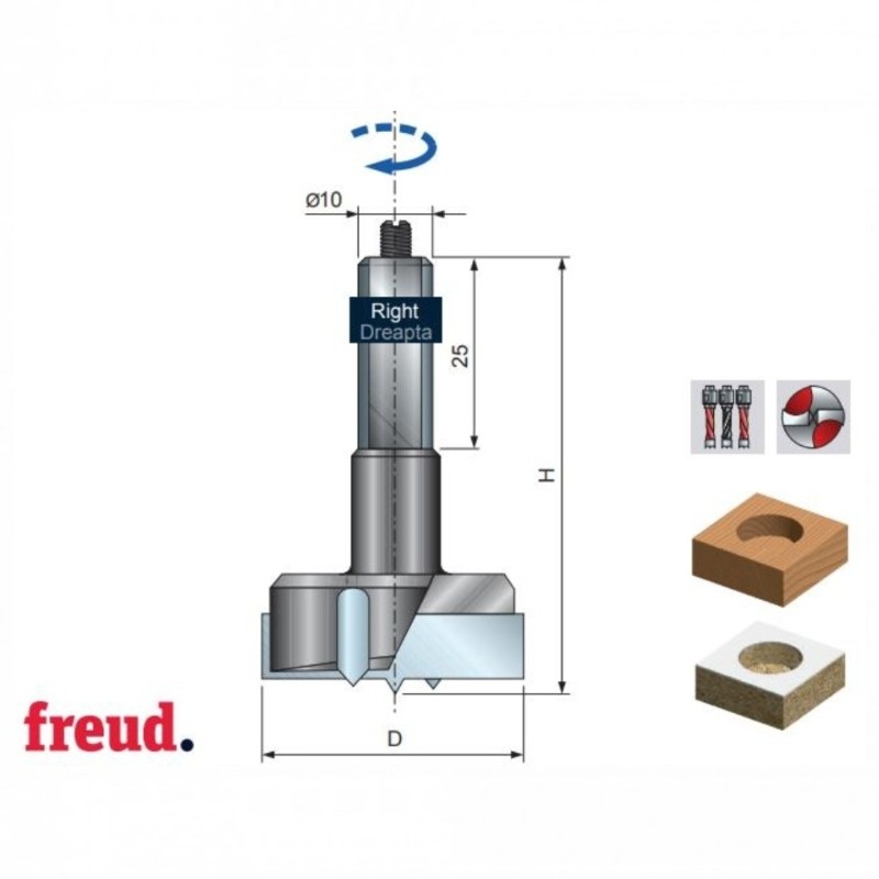 PC04MD 383 FREUD Burghiu 38 mm,prindere cilindrica aplatizata 10x25 mm