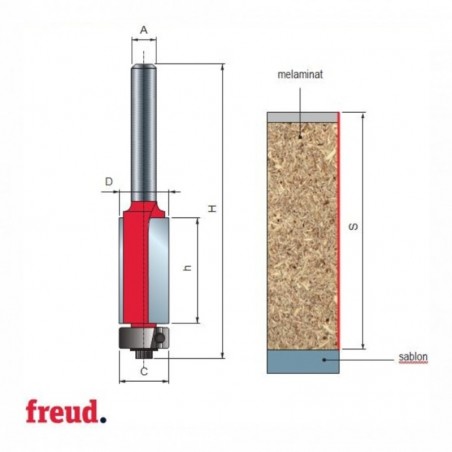 42-10008P FREUD Freza de cant 9.5 mm, cu coada 8 mm si rulment.