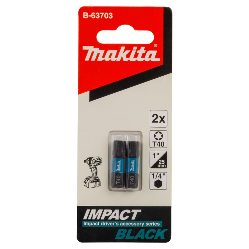 B-63703 MAKITA Set 2 biti Impact Black T40x25mm, prindere hexagon 1/4"
