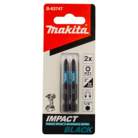 B-63747 MAKITA Set 2 biti Impact Black PZ1x50mm, prindere hexagon 1/4"