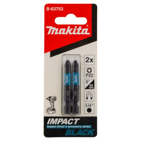 B-63753 MAKITA Set 2 biti Impact Black PZ2x50mm, prindere hexagon 1/4"