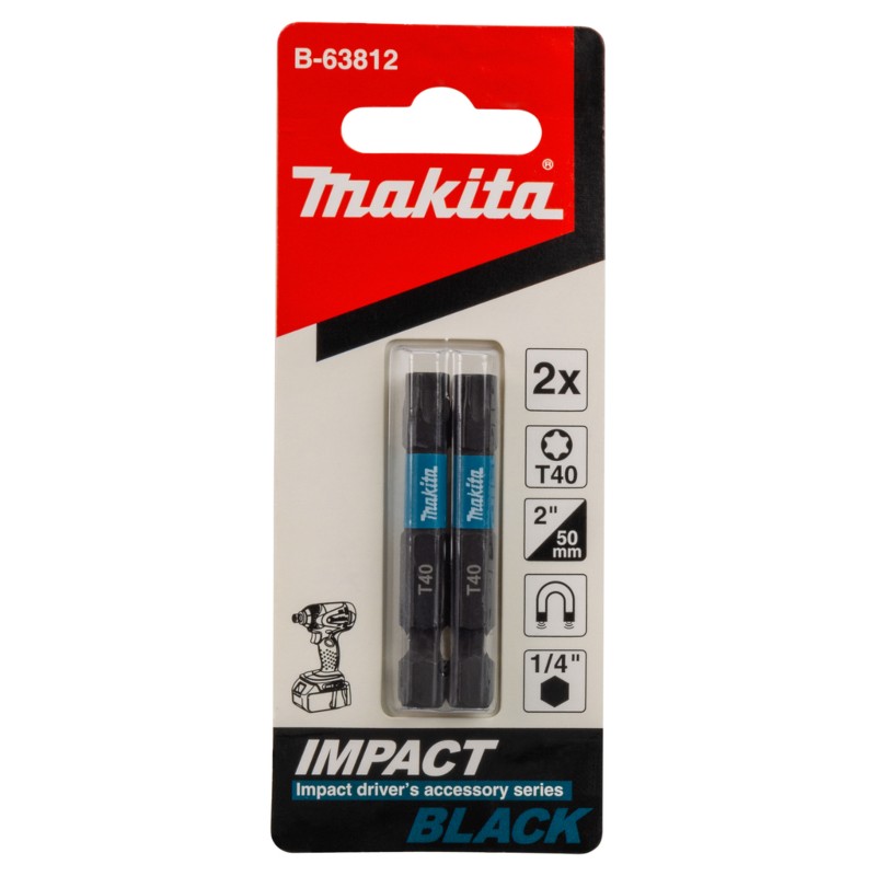B-63812 MAKITA Set 2 biti Impact Black T40x50mm, prindere hexagon 1/4"