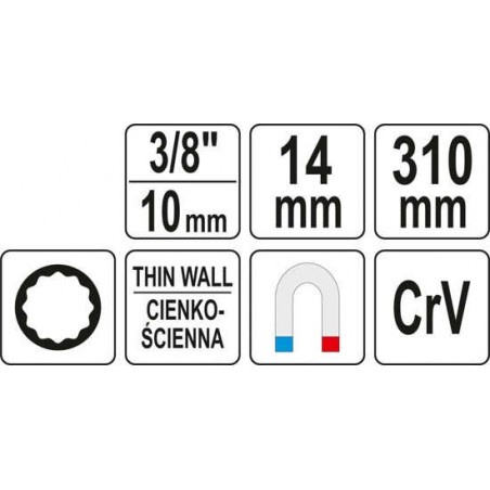 YT-08163 YATO Cheie tubulara bihexagonala 14 mm, prindere 3/8".