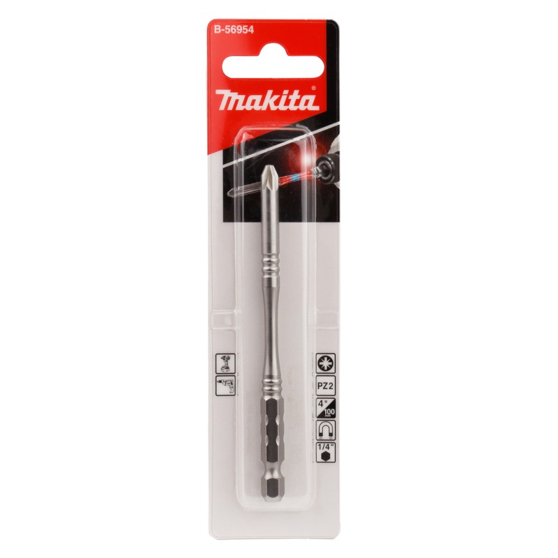 B-56954 MAKITA Bit Silver PZ2 de torsiune, 100mm, heaxgon 1/4"
