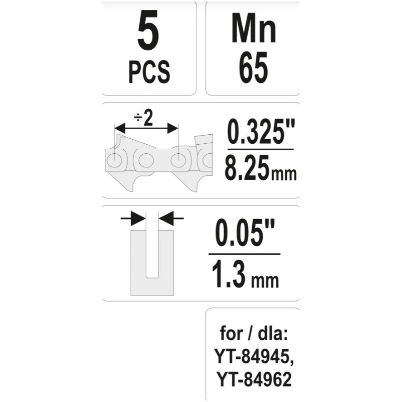 YT-84976 YATO Set 5 nituri lant drujba, pas 0.325", latime 0.05"