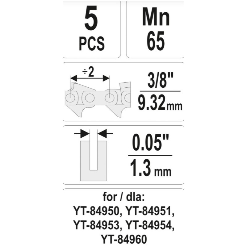 YT-84977 YATO Set 5 nituri lant drujba, pas 3/8", latime 0.05"