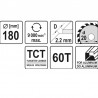YT-60907 YATO Disc circular pentru aluminiu 180 x 20 x 2.4 mm,60 dinti