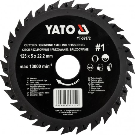 YT-59172 YATO Disc circular raspel depresat 125x5x22.2mm