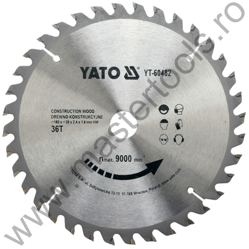 YT-60482 YATO Disc circular pentru lemn 180 x 20 x 2.4 mm, 36 dinti