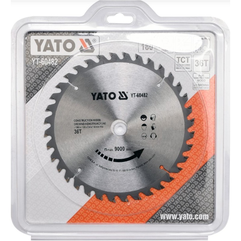 YT-60482 YATO Disc circular pentru lemn 180 x 20 x 2.4 mm, 36 dinti