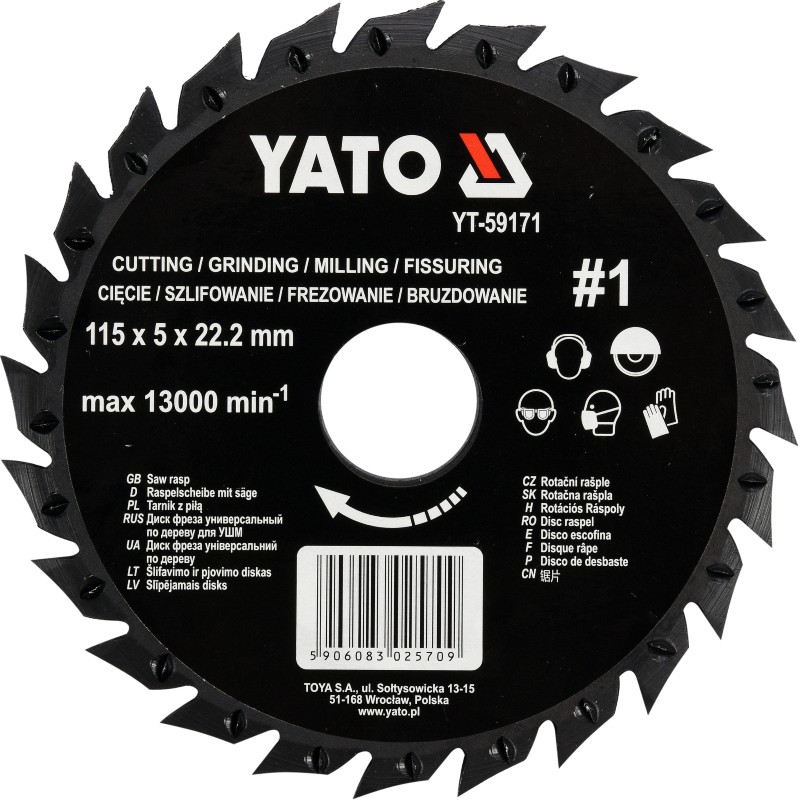 YT-59171 YATO Disc circular raspel depresat 115x5x22.2mm