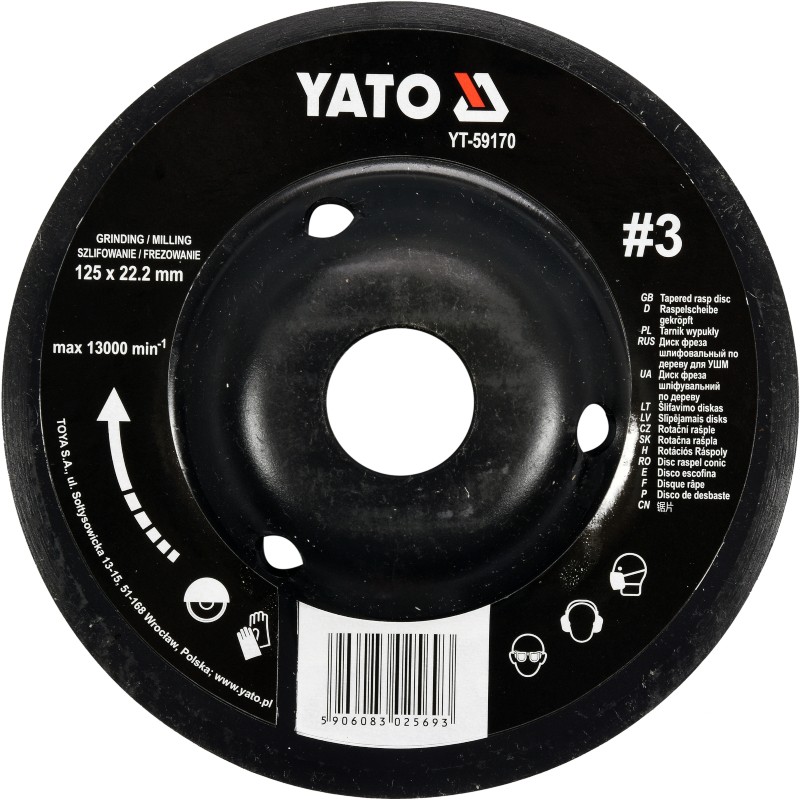 YT-59170 YATO Disc circular raspel depresat 125x22.2mm, Nr.3