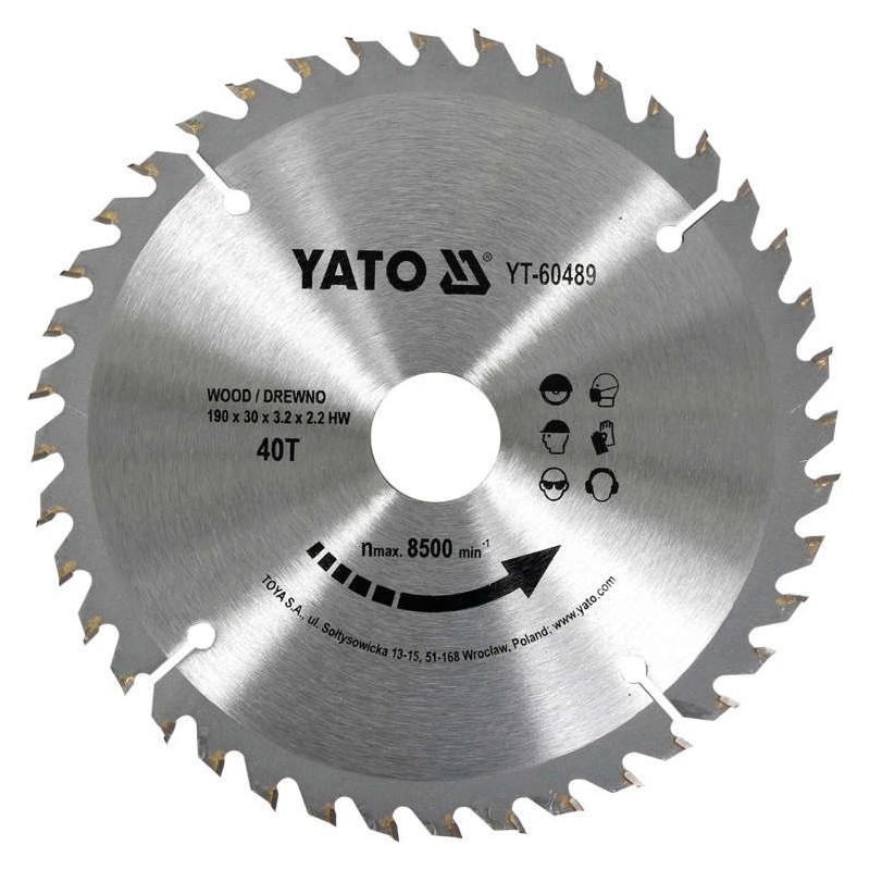 YT-60489 YATO Disc circular pentru lemn 190 x 30 x 3.2 mm, 40 dinti