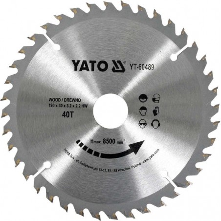 YT-60489 YATO Disc circular pentru lemn 190 x 30 x 3.2 mm, 40 dinti