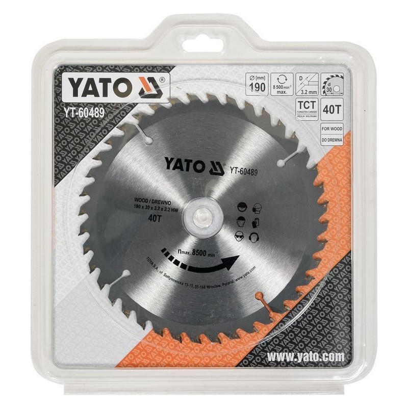 YT-60489 YATO Disc circular pentru lemn 190 x 30 x 3.2 mm, 40 dinti