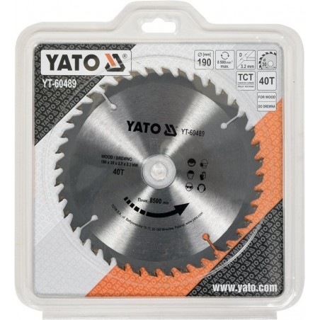 YT-60489 YATO Disc circular pentru lemn 190 x 30 x 3.2 mm, 40 dinti