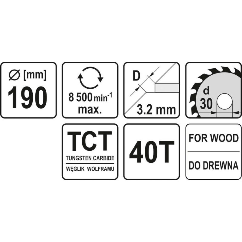 YT-60489 YATO Disc circular pentru lemn 190 x 30 x 3.2 mm, 40 dinti