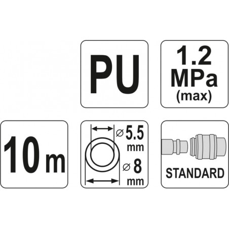 YT-24202 YATO Furtun spiralat pentru aer comprimat 5.5x8mm lungime 10m