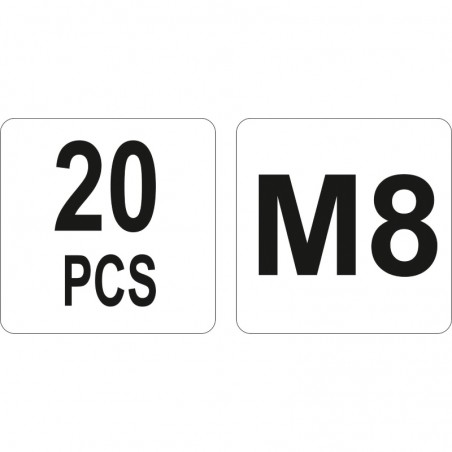 YT-36474 YATO Set 20 piulite nituibile, marime M8, lungime 18 mm