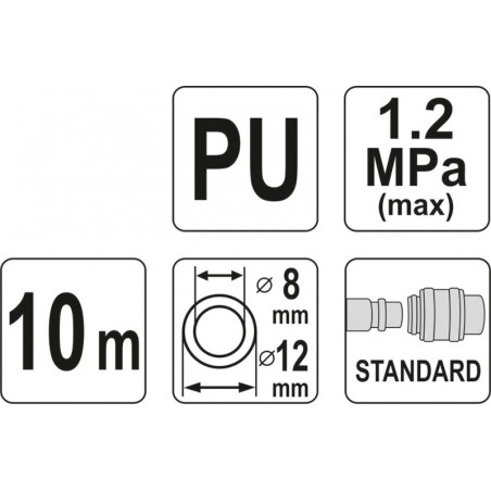 YT-24208 YATO Furtun spiralat pentru aer comprimat 8x12mm, lungime 10m
