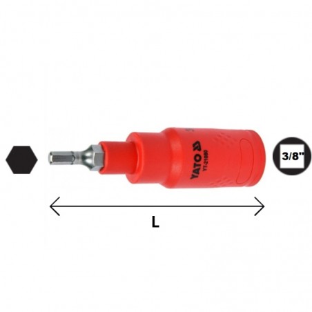 YT-21080 YATO Bit hexagonal 4 mm,cu adaptor patrat 3/8",izolat 1000 V
