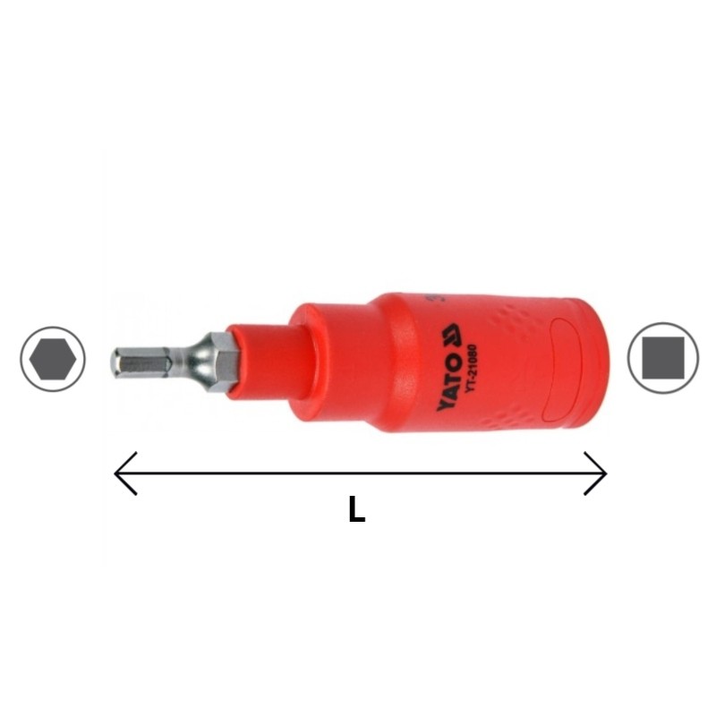 YT-21088 YATO Bit hexagonal 8 mm,cu adaptor patrat 1/2",izolat 1000 V