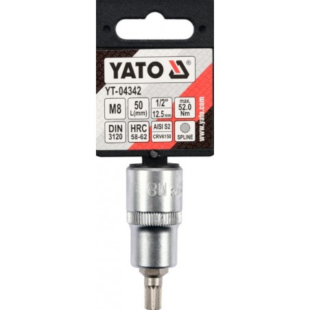 YT-04342 YATO Bit spline M8, cu adaptor prindere patrat 1/2".
