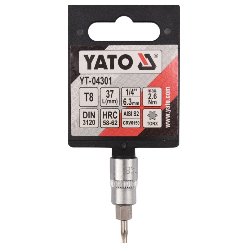 YT-04301 YATO Bit TORX T8, adaptor prindere patrat 1/4", lungime 37 mm
