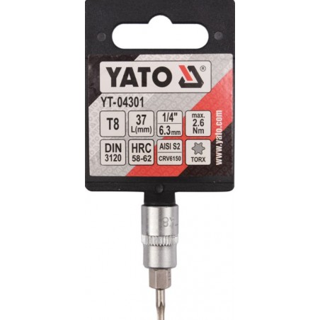 YT-04301 YATO Bit TORX T8, adaptor prindere patrat 1/4", lungime 37 mm